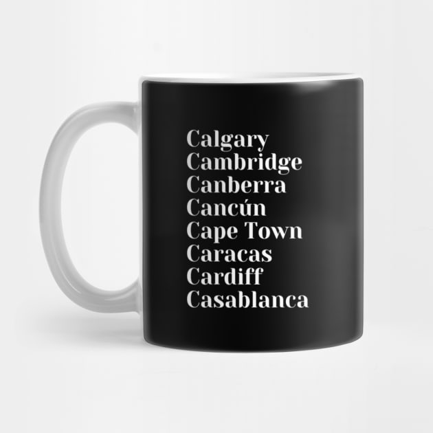 Cities starting with the letter, C Mug, Mask by DeniseMorgan